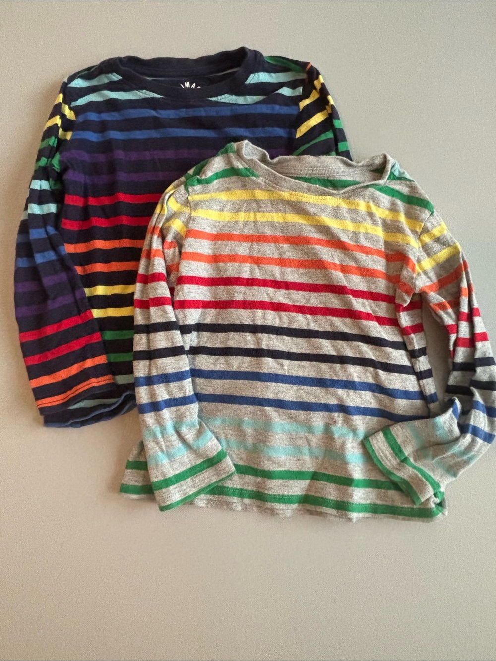 Bundle of 2 Rainbow Stripe Primary Long Sleeve T-Shirts Size 4-5